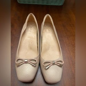 Naturalizer Gertie Leather and Snakeprint Ballet Flats with Bow Size 7M